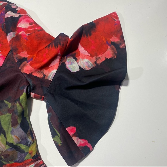 Trina Turk Black & Red Trousdale Floral Float V-neck Ruffles Sleeve Dress NWT 4 - Picture 12 of 16